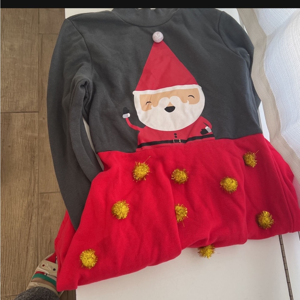 Christmas dress Festive Santa Dress with Pom Poms